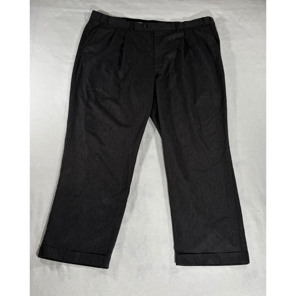 Perry Ellis Portfolio Dress Pants Mens 44x30 Charcoal Grey Pleated Cuff Classic